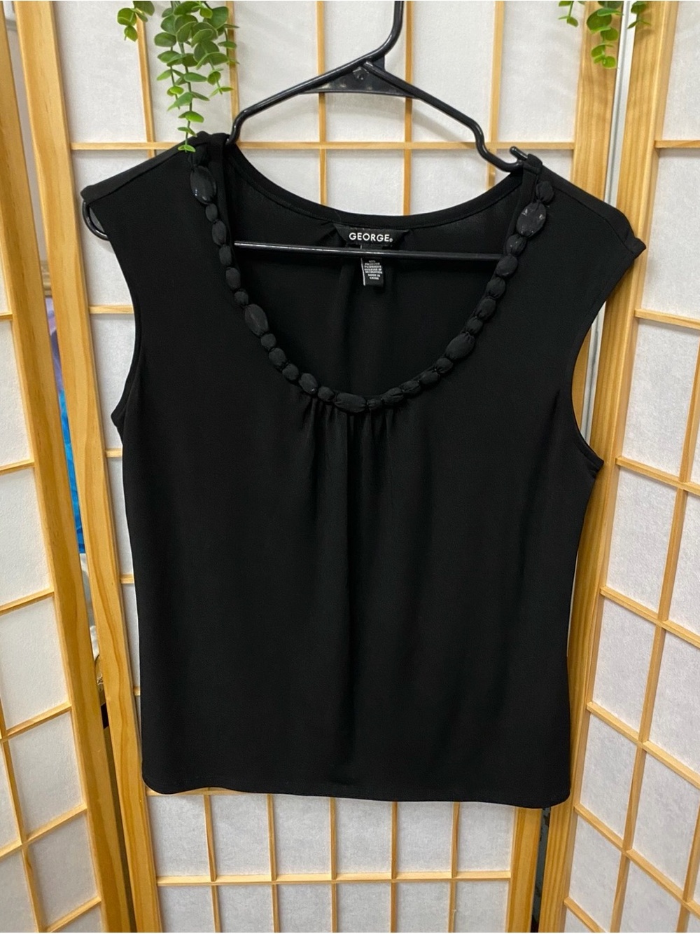 George Black Sleeveless Top with Beaded Trim